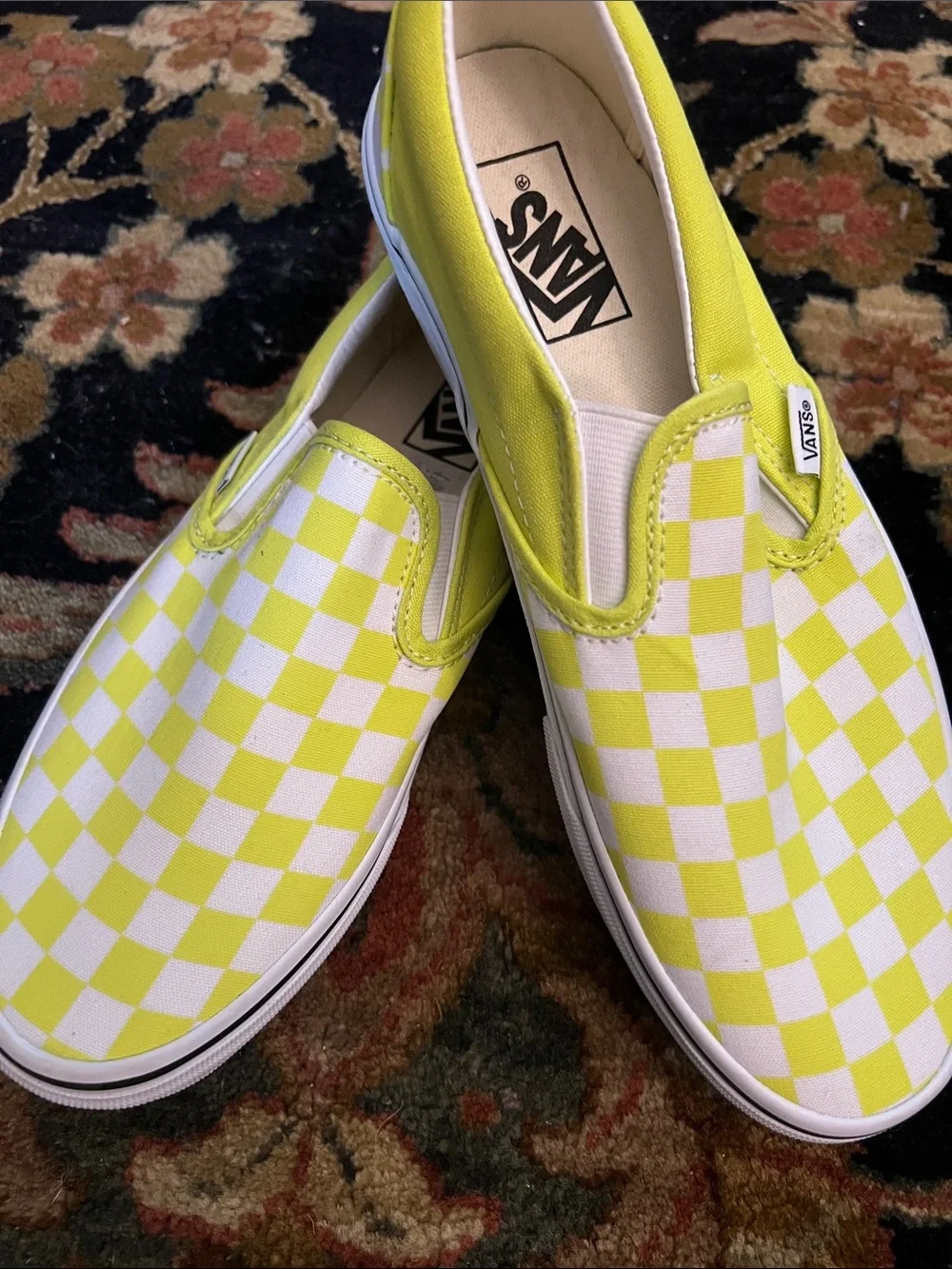 Vans Neon Yellow Checkerboard Slip-On Sneakers Womens 9.5 Men 8 NWOB